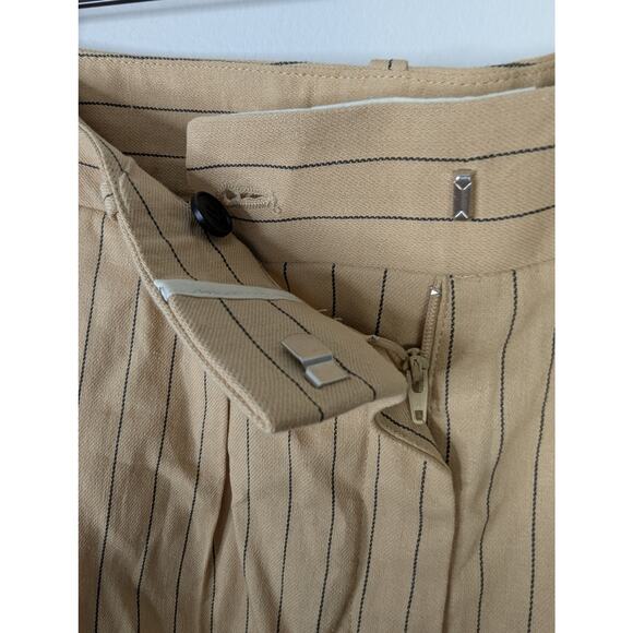 NWT Maje Striped Cotton Linen Blend High Waist Trousers in Beige - Picture 5 of 10